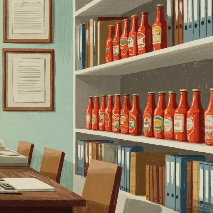 Ketchup bottles in office